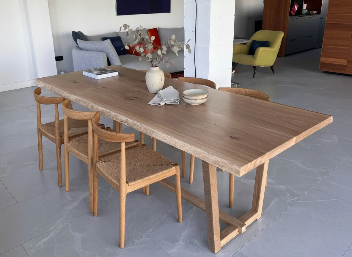 Mesa en roble con cantos naturales